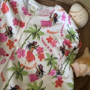🌺✨ Vintage Susan Bristol Beaded Hawaiian Cardigan 🌴 Pink Hula Print | Small
